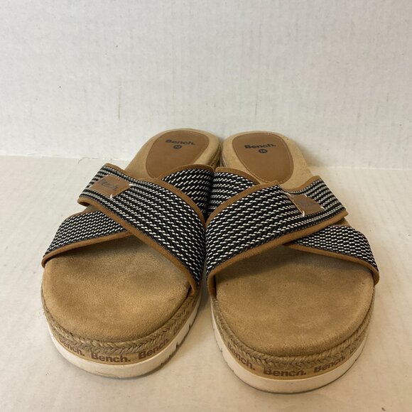 Bench Victoria Sandals 10 Brown Black White Slip On Cushioned Criss-Cross - Picture 7 of 11